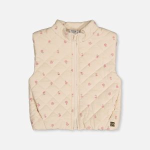 Corduroy Puffy Vest Beige Floral Print - Image 14