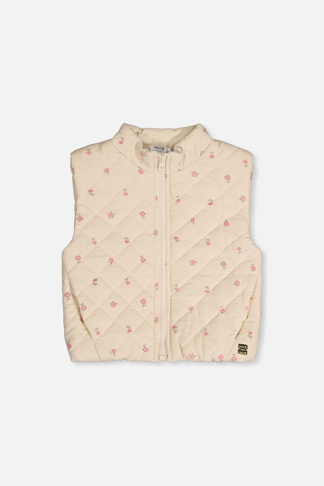 Corduroy Puffy Vest Beige Floral Print