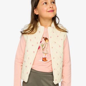 Corduroy Puffy Vest Beige Floral Print - Image 3