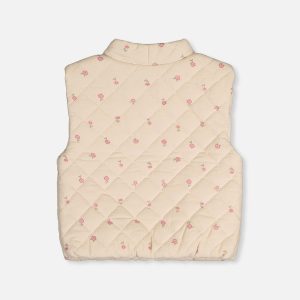 Corduroy Puffy Vest Beige Floral Print - Image 4