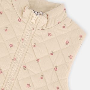 Corduroy Puffy Vest Beige Floral Print - Image 5