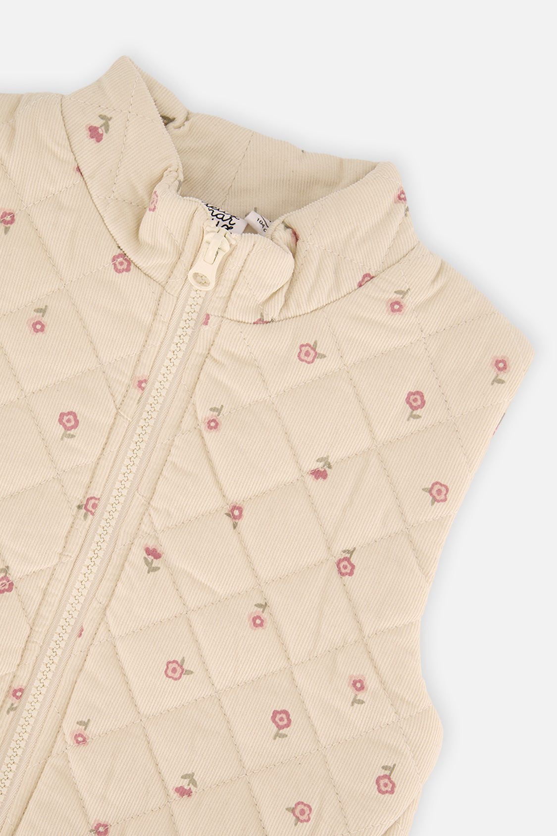 Corduroy Puffy Vest Beige Floral Print - Image 5
