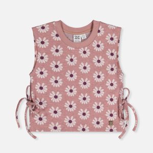Jacquard Vest Pink Printed Flowers