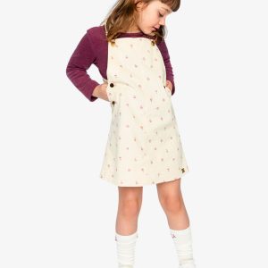 Corduroy Overall Dress Beige Floral Print - Image 2