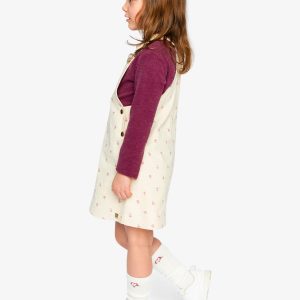 Corduroy Overall Dress Beige Floral Print - Image 3