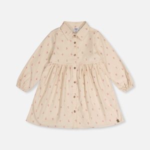 Corduroy Shirt Dress Beige Floral Print - Image 14