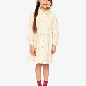 Corduroy Shirt Dress Beige Floral Print - Image 3