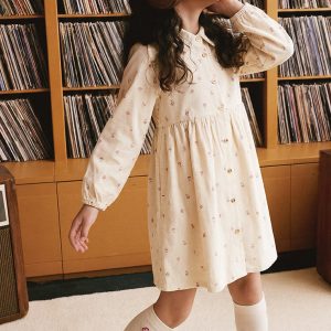 Corduroy Shirt Dress Beige Floral Print - Image 2