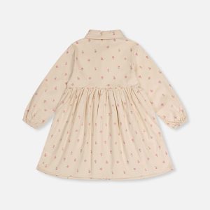 Corduroy Shirt Dress Beige Floral Print - Image 4