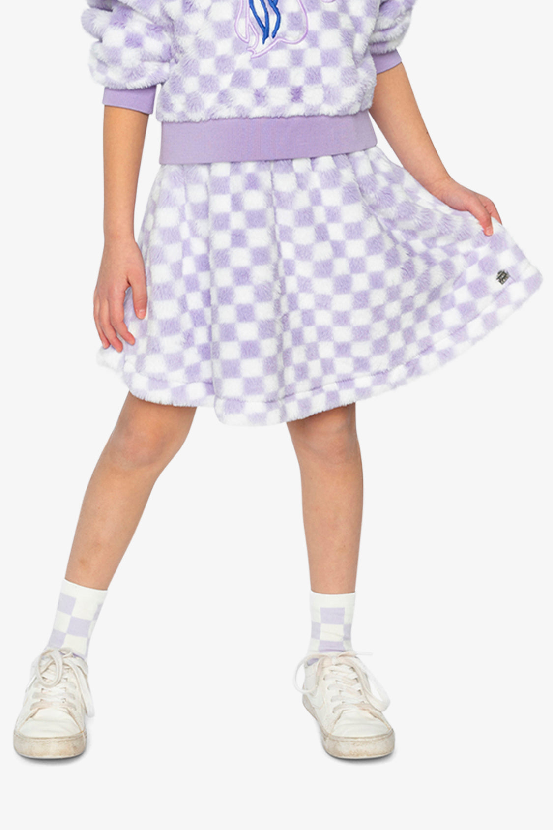 Faux Fur Skirt Lilac And White Tiles - Image 3