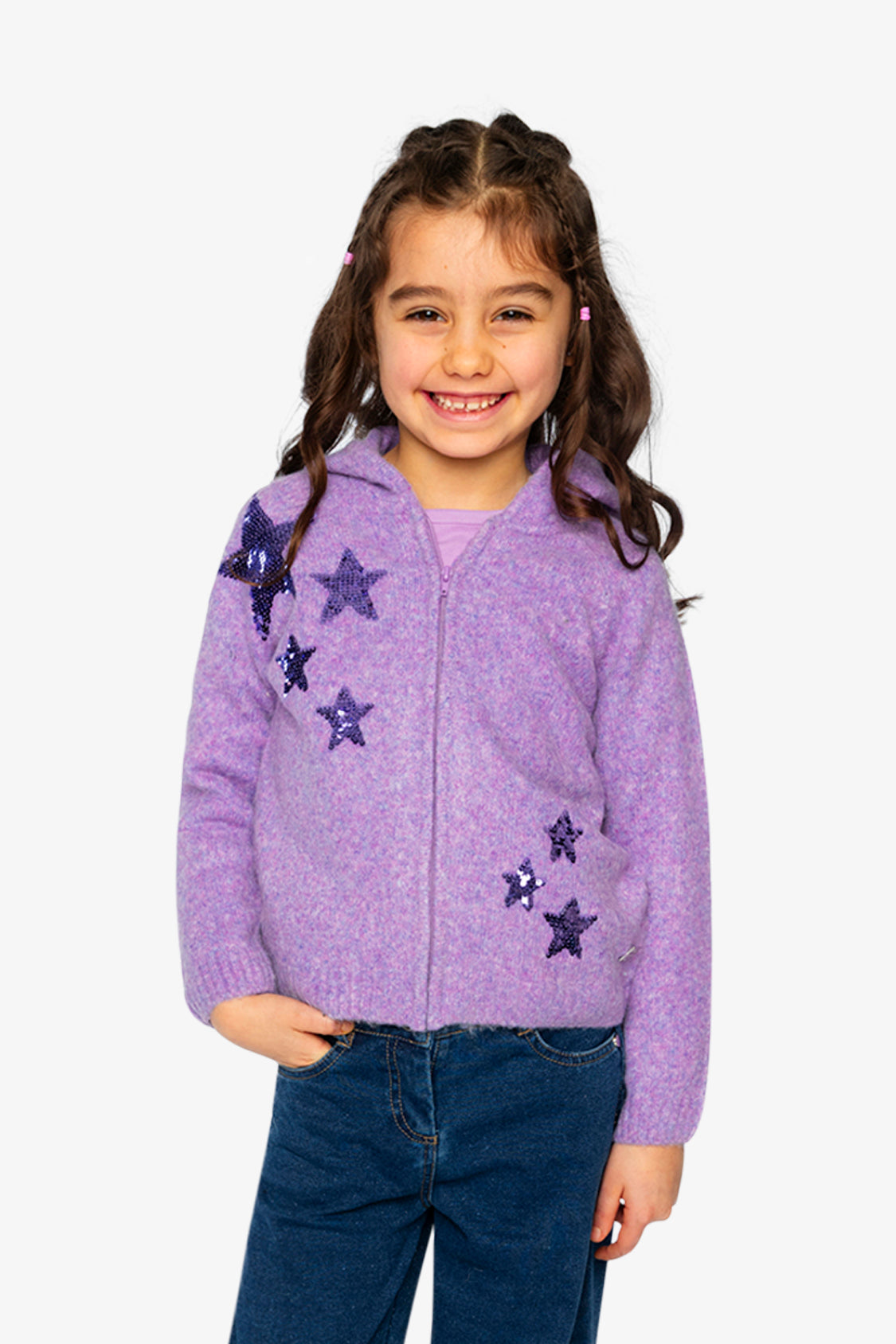 Hooded Knitted Cardigan Violet - Image 2