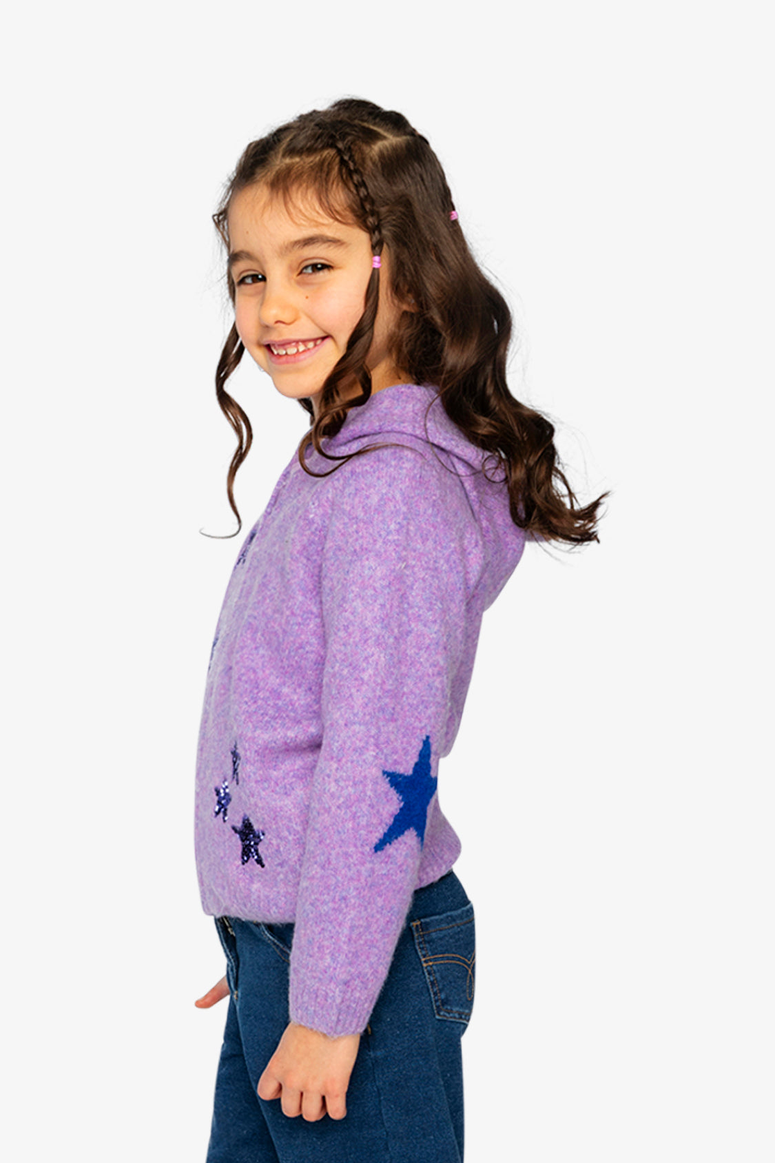 Hooded Knitted Cardigan Violet - Image 3