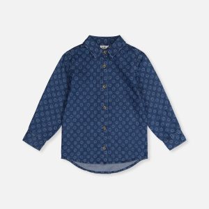 Chambray Shirt Blue Smiley Print