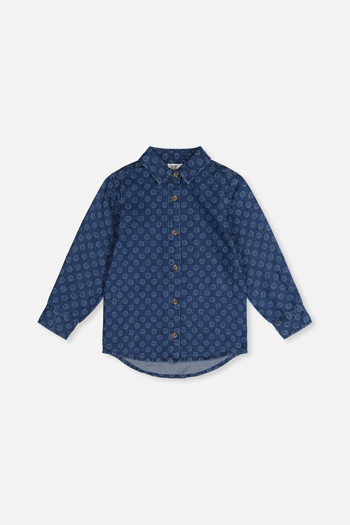 Chambray Shirt Blue Smiley Print