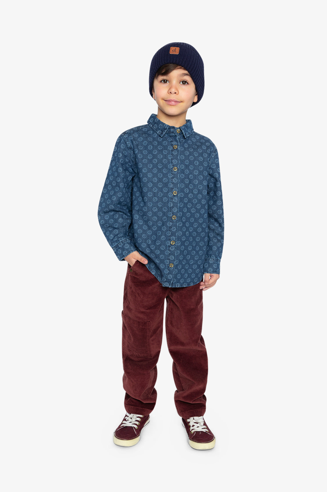 Chambray Shirt Blue Smiley Print - Image 4