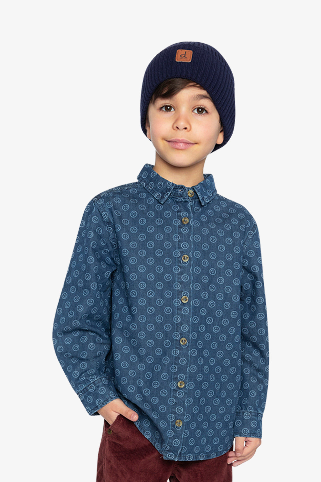 Chambray Shirt Blue Smiley Print - Image 2