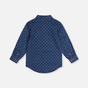Chambray Shirt Blue Smiley Print - Image 5