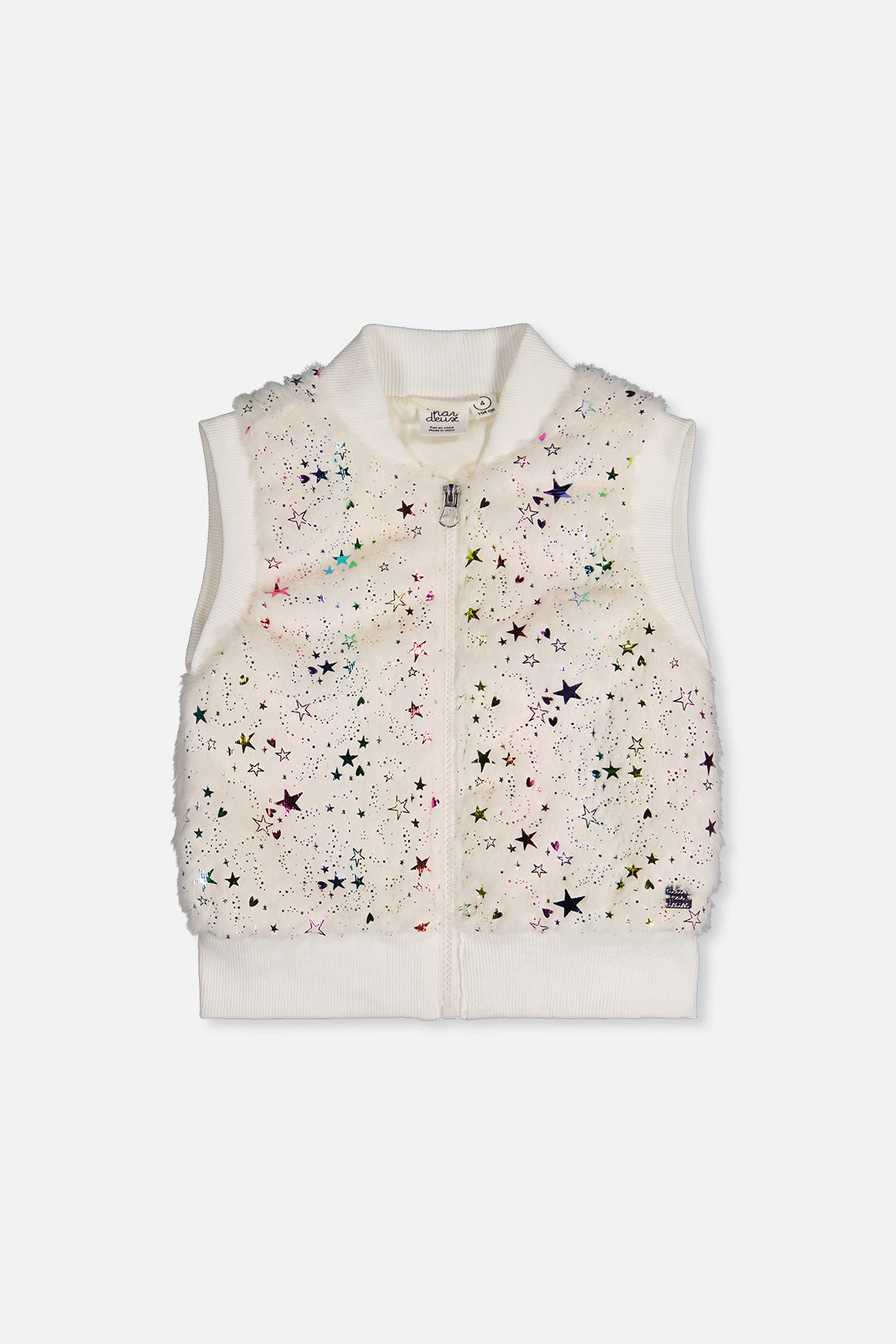 Faux Fur Sleeveless Vest Multicolored Star - Image 9