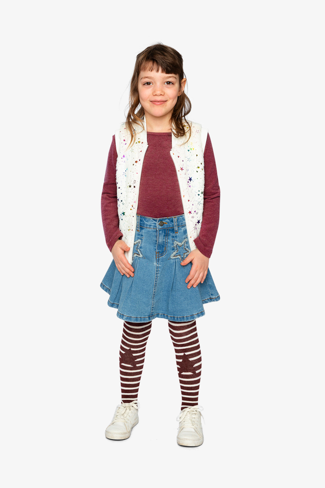 Faux Fur Sleeveless Vest Multicolored Star - Image 5