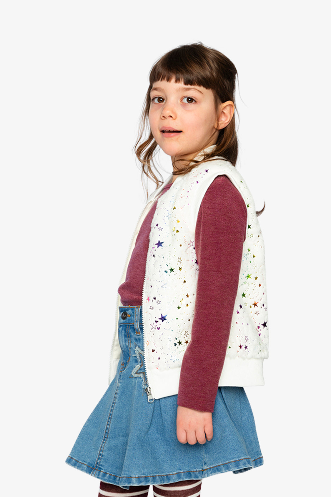 Faux Fur Sleeveless Vest Multicolored Star - Image 3