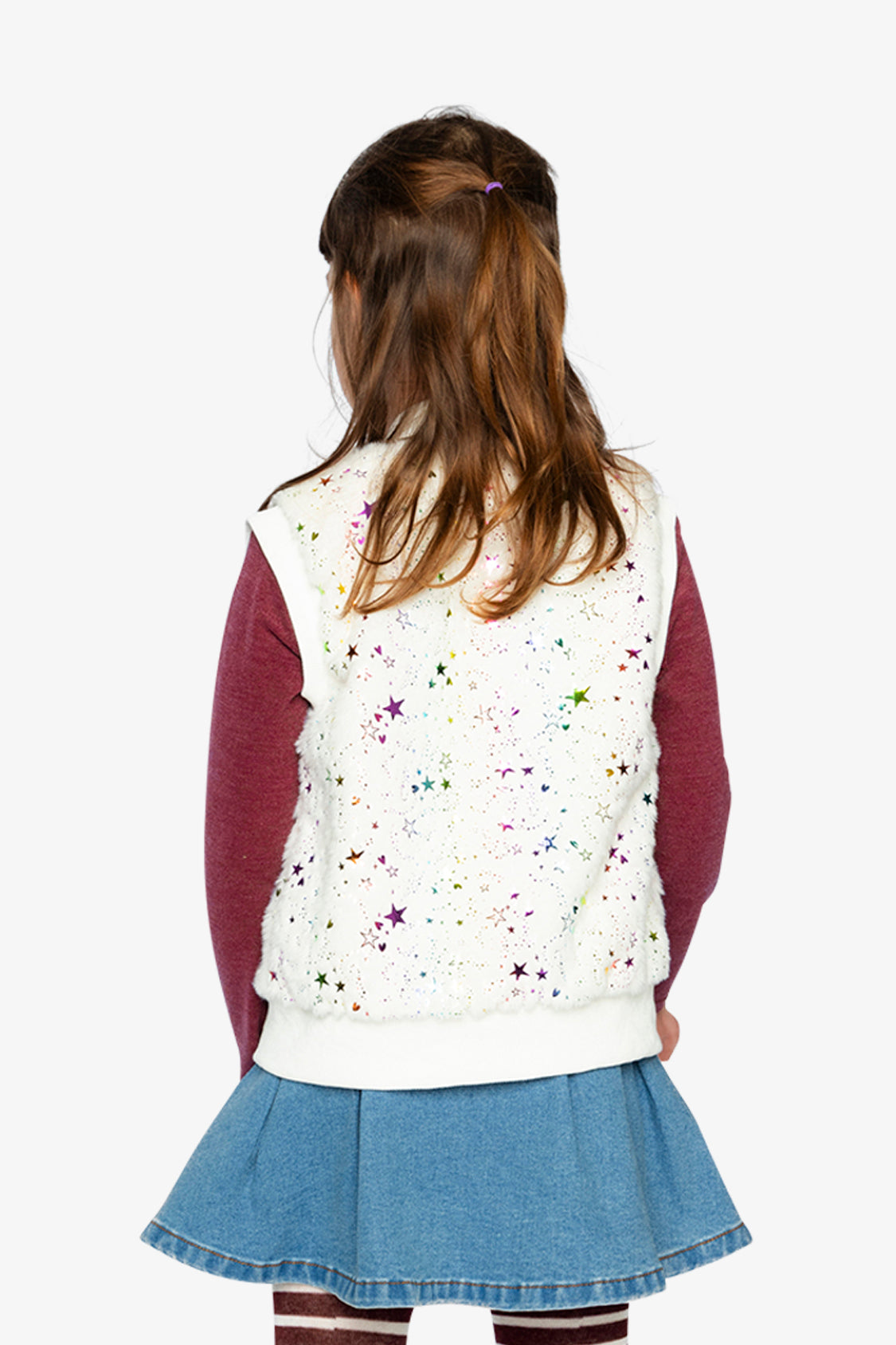 Faux Fur Sleeveless Vest Multicolored Star - Image 4