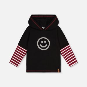 Fake Double Sleeve Hooded Shirt Royal Blue And Red