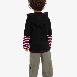 Fake Double Sleeve Hooded Shirt Royal Blue And Red - Image 4
