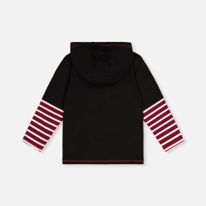Fake Double Sleeve Hooded Shirt Royal Blue And Red - Image 5