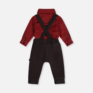 Baby Top & Pants Set Black And Red Houndstooth - Image 3
