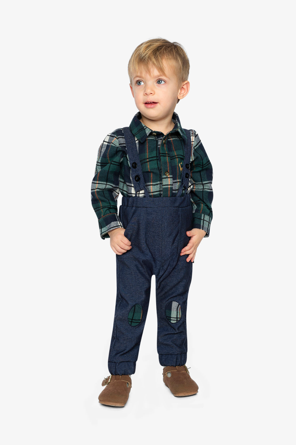 Baby Top & Pants Set Blue And Green Checks - Image 2