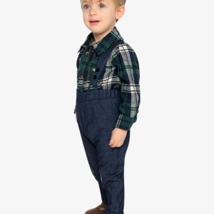 Baby Top & Pants Set Blue And Green Checks - Image 3