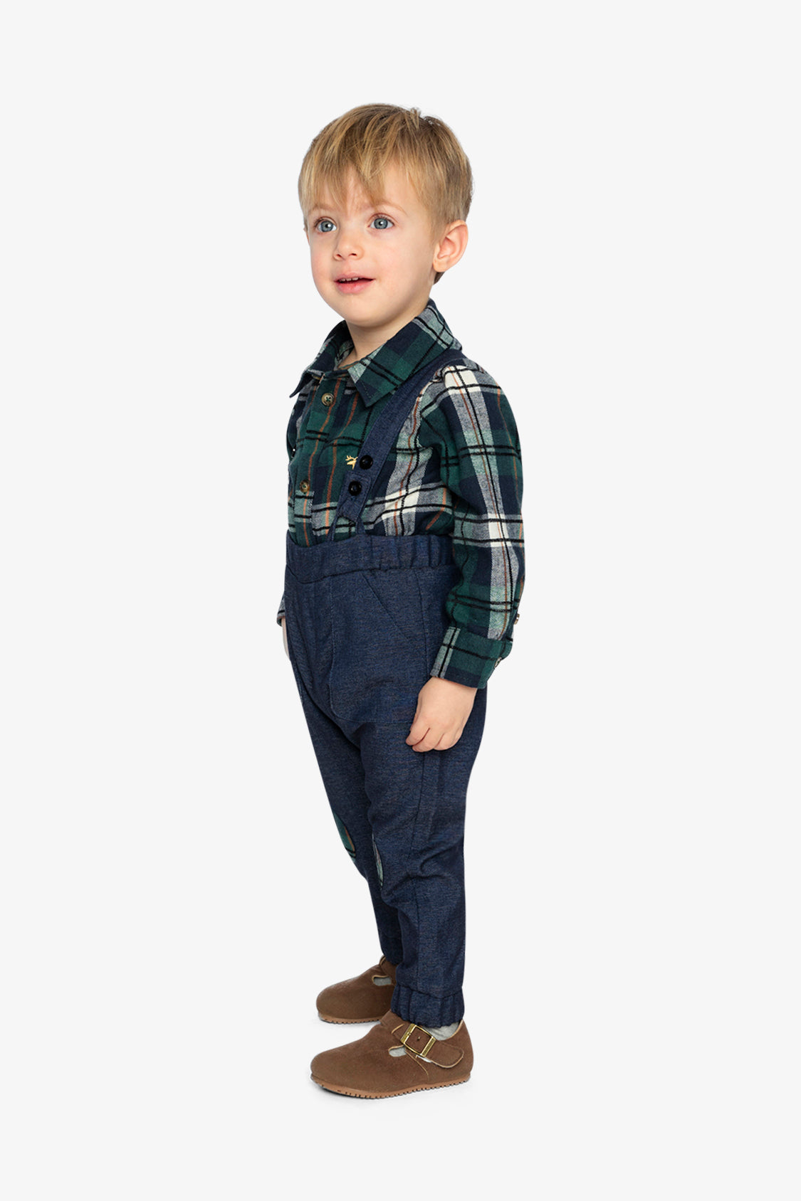 Baby Top & Pants Set Blue And Green Checks - Image 3