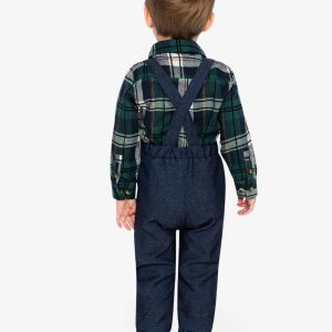 Baby Top & Pants Set Blue And Green Checks - Image 4