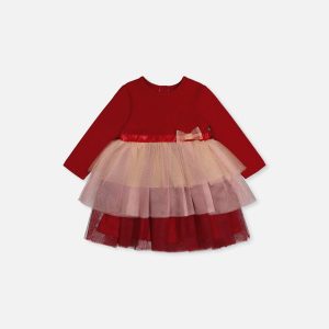 Baby Bi-Material Dress With Glittering Skirt Red