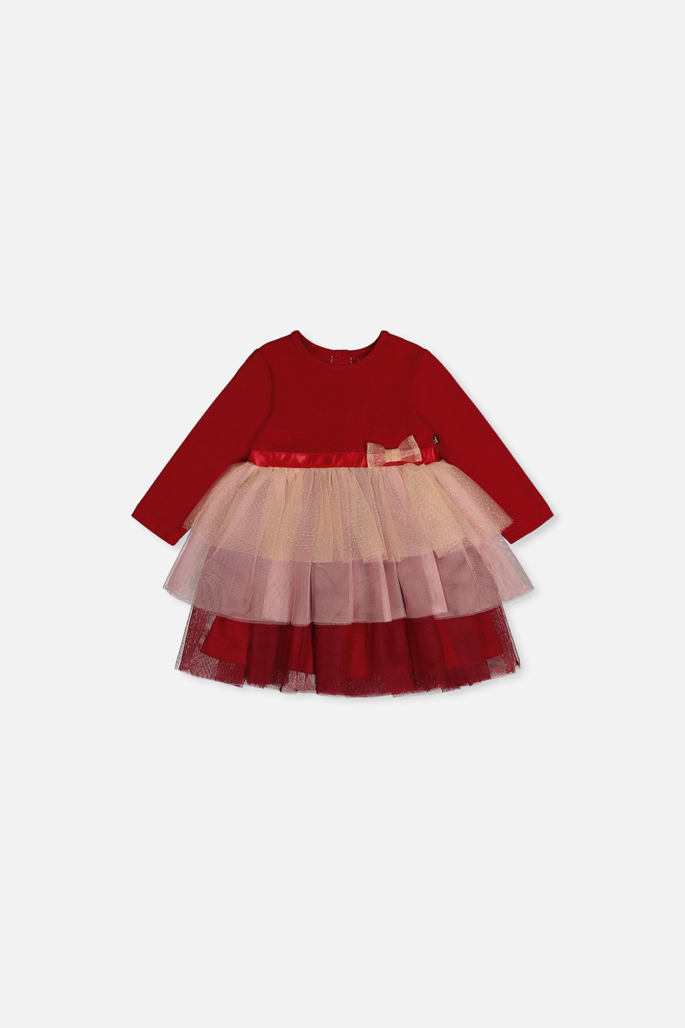 Baby Bi-Material Dress With Glittering Skirt Red