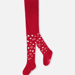 Knit Heart Tights Red