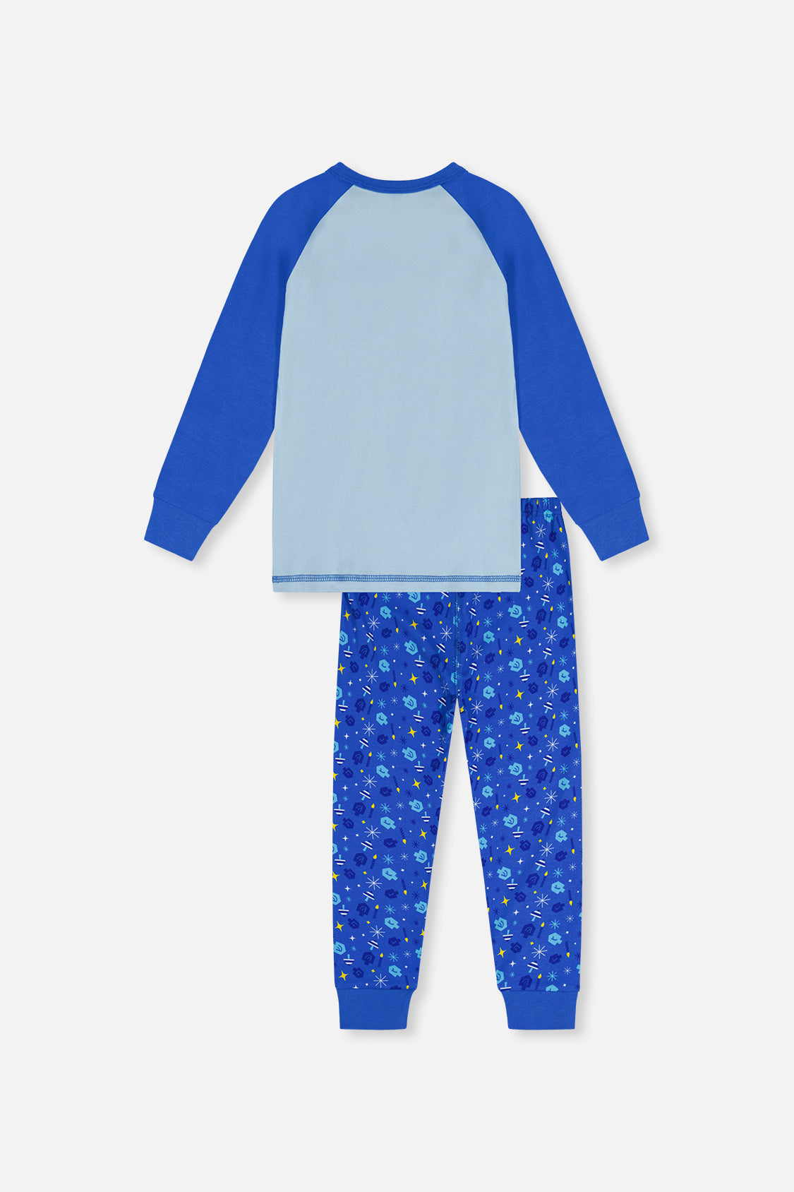 Organic Cotton Two Piece Pajama Set Blue Hanukkah Print - Image 2
