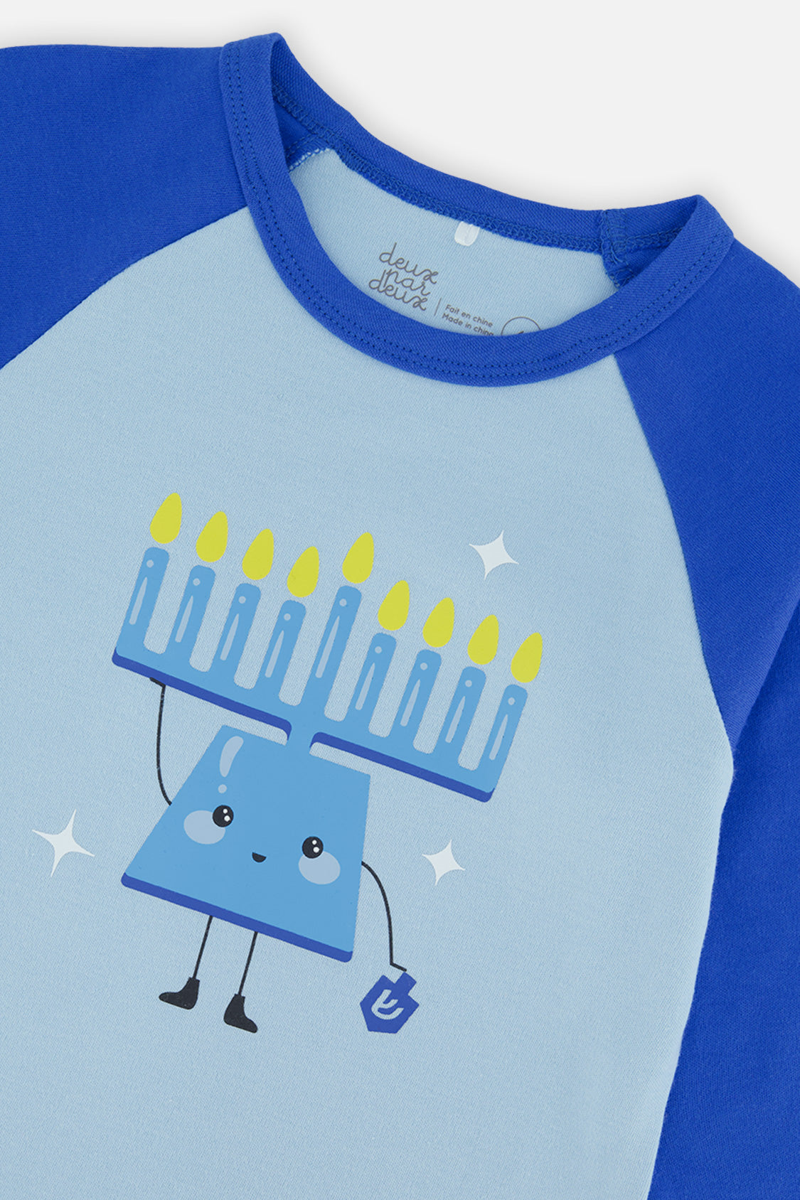 Organic Cotton Two Piece Pajama Set Blue Hanukkah Print - Image 3
