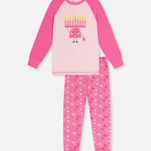Organic Cotton Two Piece Pajama Set Pink Hanukkah Print - Image 7