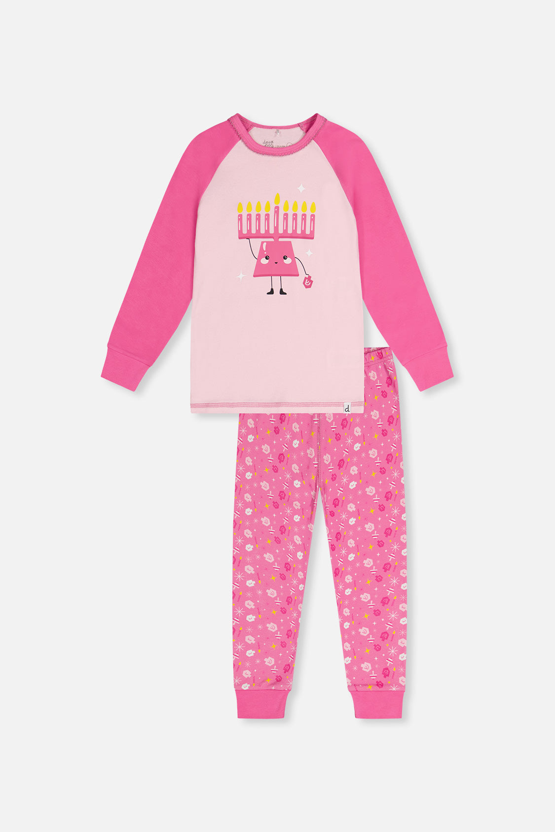 Organic Cotton Two Piece Pajama Set Pink Hanukkah Print - Image 7