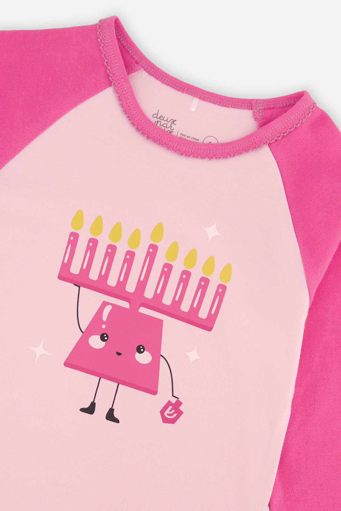 Organic Cotton Two Piece Pajama Set Pink Hanukkah Print - Image 3