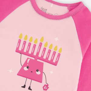 Organic Cotton Two Piece Pajama Set Pink Hanukkah Print - Image 3