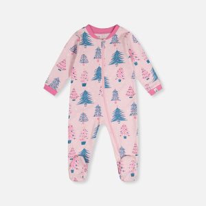 Baby Organic Cotton One Piece Pajama Pink Tree Print
