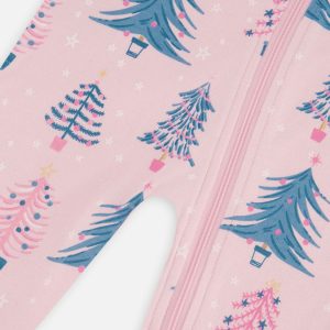 Baby Organic Cotton One Piece Pajama Pink Tree Print - Image 3