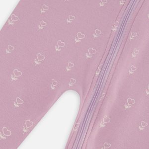 Baby Organic Cotton One Piece Pajama Purple Floral Print - Image 3