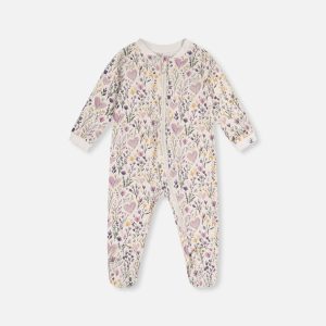 Baby Organic Cotton One Piece Pajama Beige Heart Print