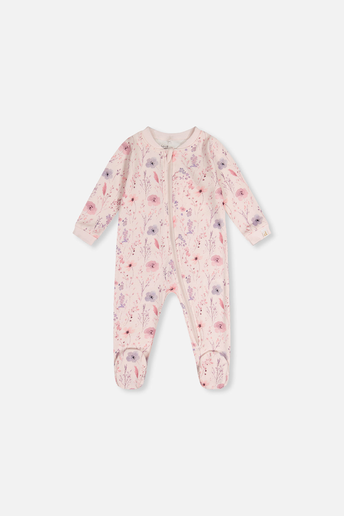 Baby Organic Cotton One Piece Pajama Pink Floral Print - Image 4
