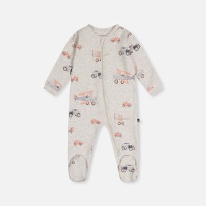 Baby Organic Cotton One Piece Pajama Beige Airplane Print