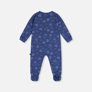 Alternative view of Baby Organic Cotton One Piece Pajama Blue Transport Print
