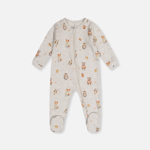 Baby Organic Cotton One Piece Pajama Beige Animal Print - Image 5